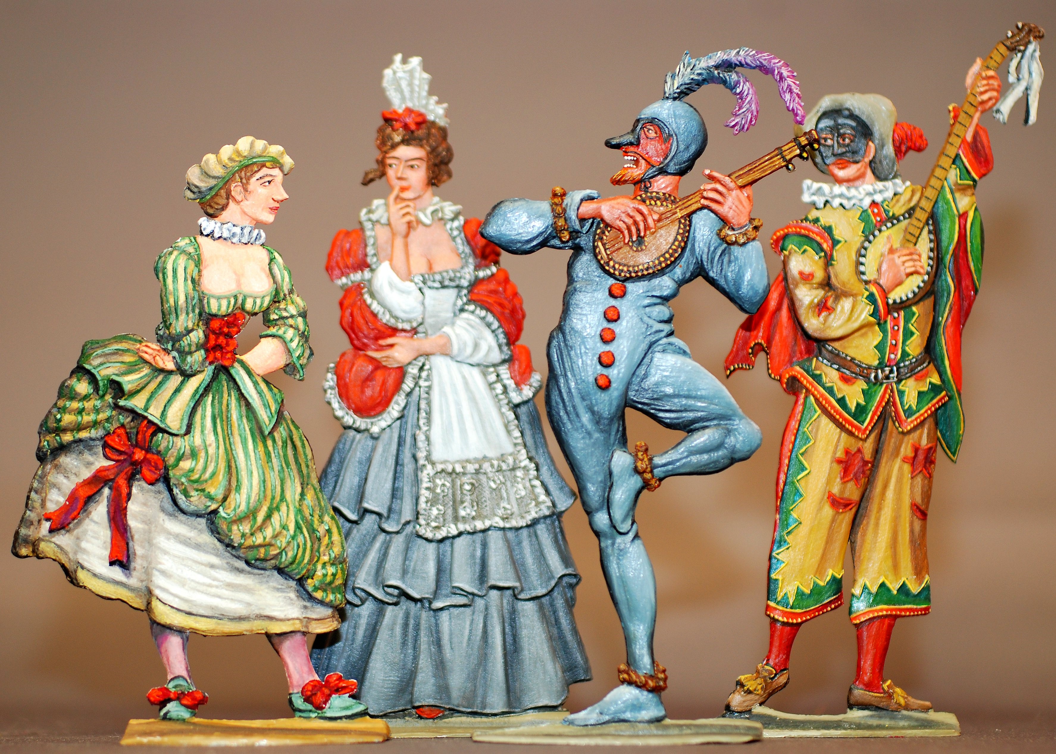 20e eeuwse Commedia dell’arte figuren van atelier Historia-Müller