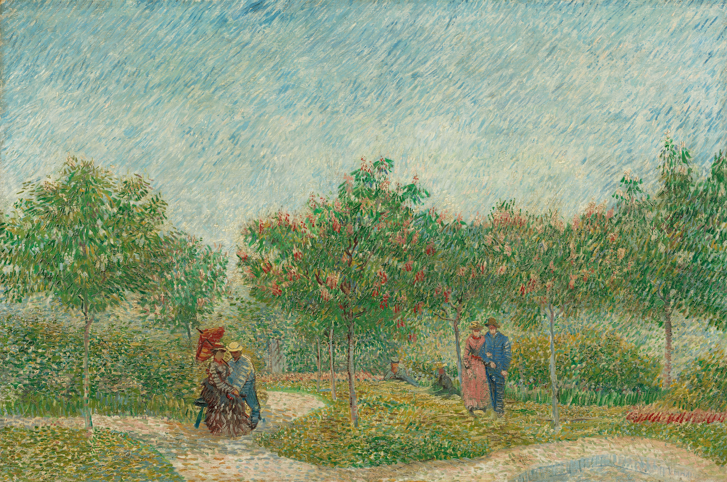Vincent van Gogh, Tuin met geliefden: Square Saint-Pierre, 1887, olieverf op doek, 75.0 cm x 113.0 cm, Van Gogh Museum, Amsterdam (Vincent van Gogh Stichting)  Vincent van Gogh, Garden with Courting Couples: Square Saint-Pierre, 1887, oil on canvas, 75.0 cm x 113.0 cm, Van Gogh Museum, Amsterdam (Vincent van Gogh Foundation)