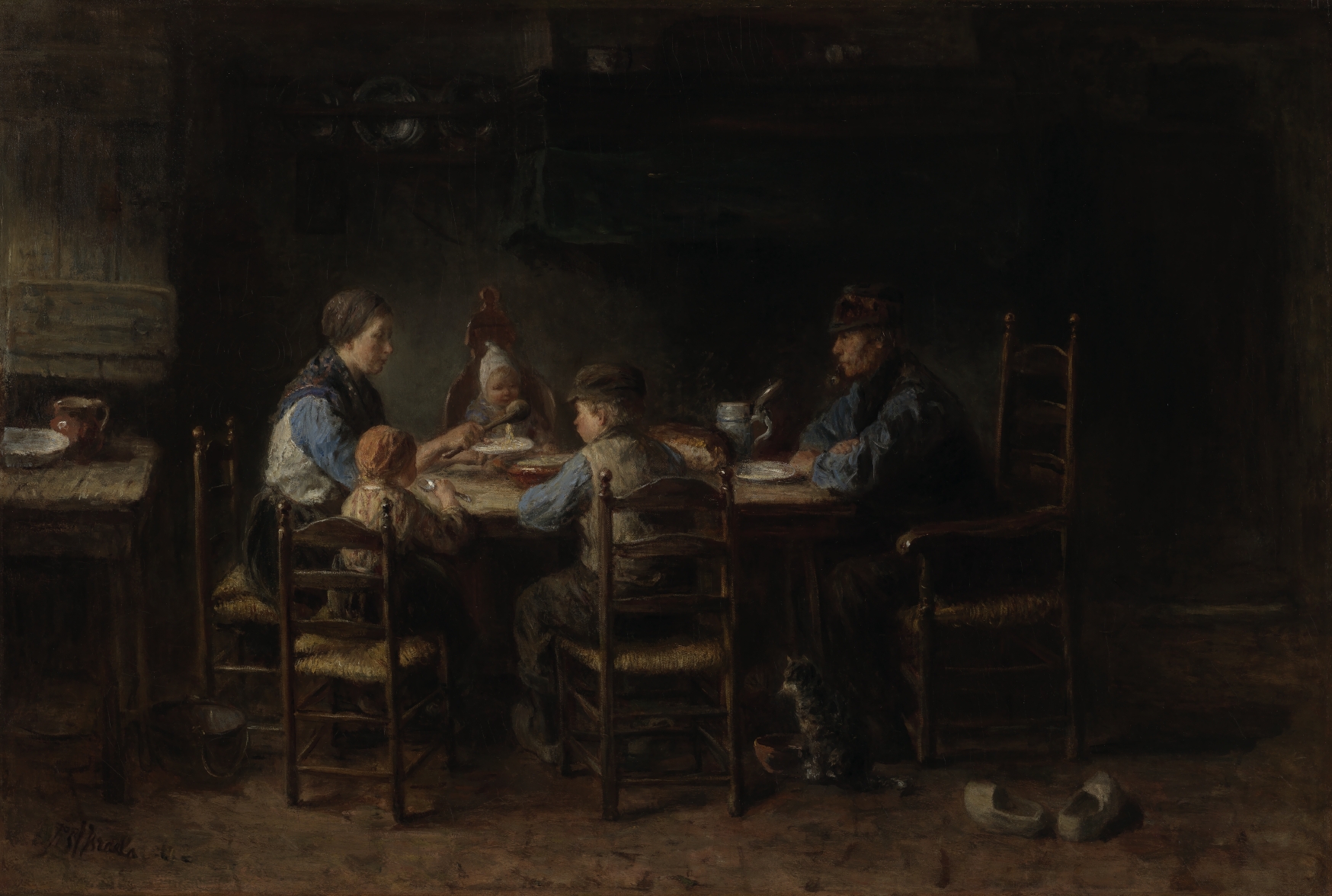 Jozef Israëls, 'Boerengezin aan de maaltijd', 1882, olieverf op doek, 71 x 105 cm, Van Gogh Museum, Amsterdam (Vincent van Gogh Stichting)