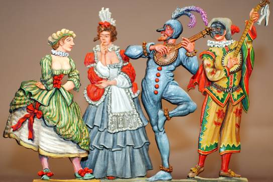 20e eeuwse Commedia dell’arte figuren van atelier Historia-Müller