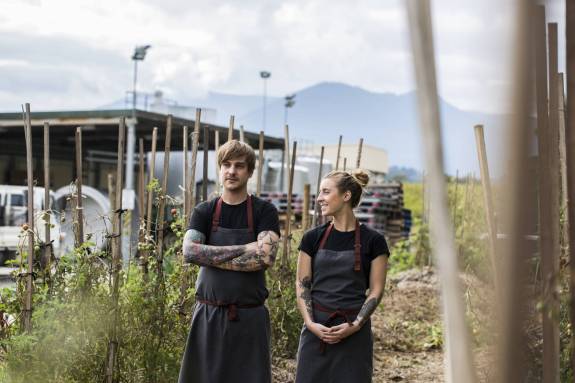 Jo Barrett and Matt Stone at the Oakridge Coldstream Winery. Photo: Katie Wilton